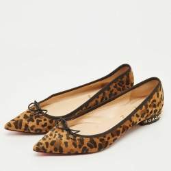 Pre Owned Christian Louboutin Brown/Black Leopard Print Suede Hall Smoking Slippers Size 41