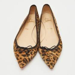 Pre Owned Christian Louboutin Brown/Black Leopard Print Suede Hall Smoking Slippers Size 41