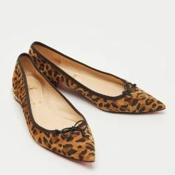 Pre Owned Christian Louboutin Brown/Black Leopard Print Suede Hall Smoking Slippers Size 41