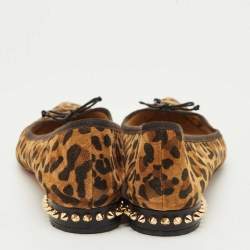Pre Owned Christian Louboutin Brown/Black Leopard Print Suede Hall Smoking Slippers Size 41