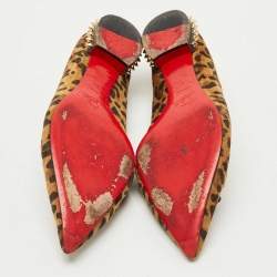 Pre Owned Christian Louboutin Brown/Black Leopard Print Suede Hall Smoking Slippers Size 41