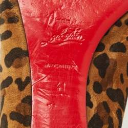Pre Owned Christian Louboutin Brown/Black Leopard Print Suede Hall Smoking Slippers Size 41