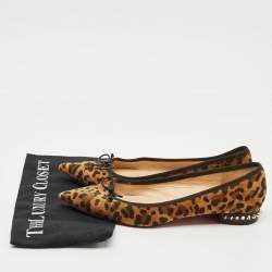Pre Owned Christian Louboutin Brown/Black Leopard Print Suede Hall Smoking Slippers Size 41