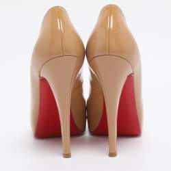 Pre Owned Christian Louboutin Beige Patent Leather Very Prive Peep Toe Platform Pumps Size 37