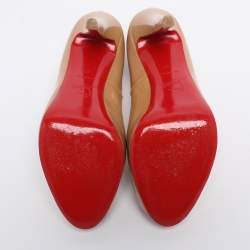 Pre Owned Christian Louboutin Beige Patent Leather Very Prive Peep Toe Platform Pumps Size 37