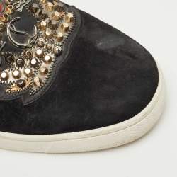 Pre Owned Christian Louboutin Black Suede Embellished Slip On Sneakers Size 39