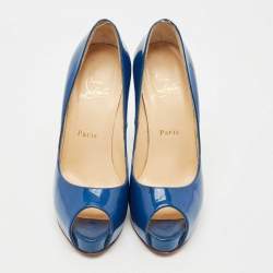 Pre Owned Christian Louboutin Blue Patent Leather Very Prive Peep Toe Pumps Size 38