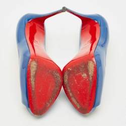 Pre Owned Christian Louboutin Blue Patent Leather Very Prive Peep Toe Pumps Size 38