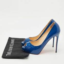 Pre Owned Christian Louboutin Blue Patent Leather Very Prive Peep Toe Pumps Size 38