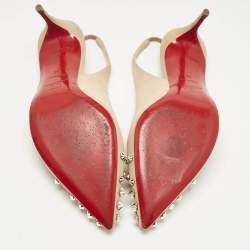 Pre Owned Christian Louboutin Metallic Beige Suede Drama Spikes Slingback Pumps Size 36