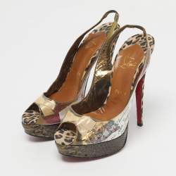 Pre Owned Christian Louboutin Multicolor Python Leather and PVC Eco Trash Platform Pumps Size 38.5