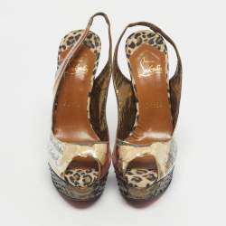 Pre Owned Christian Louboutin Multicolor Python Leather and PVC Eco Trash Platform Pumps Size 38.5
