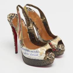 Pre Owned Christian Louboutin Multicolor Python Leather and PVC Eco Trash Platform Pumps Size 38.5