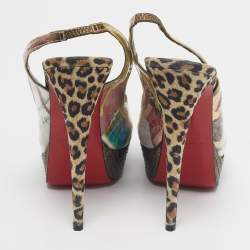 Pre Owned Christian Louboutin Multicolor Python Leather and PVC Eco Trash Platform Pumps Size 38.5