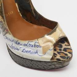 Pre Owned Christian Louboutin Multicolor Python Leather and PVC Eco Trash Platform Pumps Size 38.5
