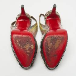 Pre Owned Christian Louboutin Multicolor Python Leather and PVC Eco Trash Platform Pumps Size 38.5