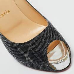 Pre Owned Christian Louboutin Black Glitter Fabric New Very Prive Platform Peep Toe Pumps Size 39