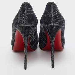Pre Owned Christian Louboutin Black Glitter Fabric New Very Prive Platform Peep Toe Pumps Size 39
