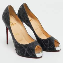 Pre Owned Christian Louboutin Black Glitter Fabric New Very Prive Platform Peep Toe Pumps Size 39