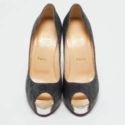 Pre Owned Christian Louboutin Black Glitter Fabric New Very Prive Platform Peep Toe Pumps Size 39