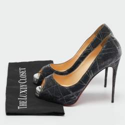 Pre Owned Christian Louboutin Black Glitter Fabric New Very Prive Platform Peep Toe Pumps Size 39