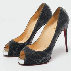 Pre Owned Christian Louboutin Black Glitter Fabric New Very Prive Platform Peep Toe Pumps Size 39