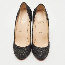 Pre Owned حذاء كعب عالي كريستيان لوبوتان جلدي أسود سيمل مقاس 37