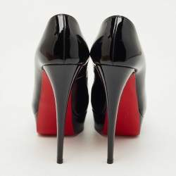 Pre Owned Christian Louboutin Black Patent Leather Lady Peep Toe Platform Pumps Size 39.5