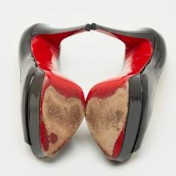 Pre Owned Christian Louboutin Black Patent Leather Lady Peep Toe Platform Pumps Size 39.5