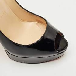 Pre Owned Christian Louboutin Black Patent Leather Lady Peep Toe Platform Pumps Size 39.5