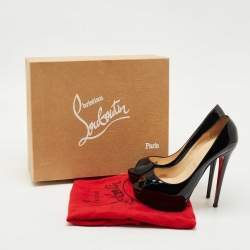 Pre Owned Christian Louboutin Black Patent Leather Lady Peep Toe Platform Pumps Size 39.5