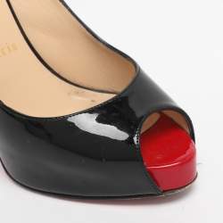 Pre Owned Christian Louboutin Black Patent Leather Private Number Slingback Pumps Size 38.5