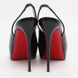 Pre Owned Christian Louboutin Black Patent Leather Private Number Slingback Pumps Size 38.5