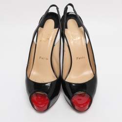 Pre Owned Christian Louboutin Black Patent Leather Private Number Slingback Pumps Size 38.5