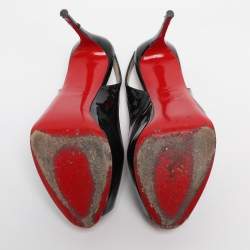 Pre Owned Christian Louboutin Black Patent Leather Private Number Slingback Pumps Size 38.5