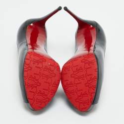 Pre Owned Christian Louboutin Black Patent Leather Very Prive Peep Toe Pumps Size 39.5