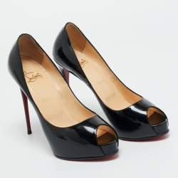 Pre Owned Christian Louboutin Black Patent Leather Very Prive Peep Toe Pumps Size 39.5