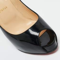 Pre Owned Christian Louboutin Black Patent Leather Very Prive Peep Toe Pumps Size 39.5