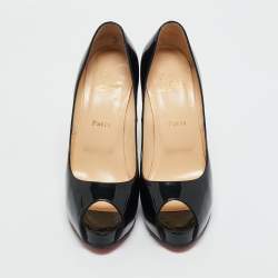 Pre Owned Christian Louboutin Black Patent Leather Very Prive Peep Toe Pumps Size 39.5