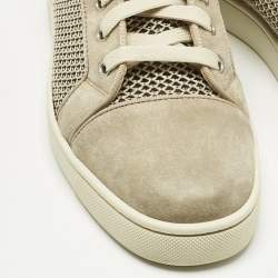 Pre Owned Christian Louboutin Beige/Cream Woven Fabric and Suede Rantus Orlato High Top Sneakers Size 39.5