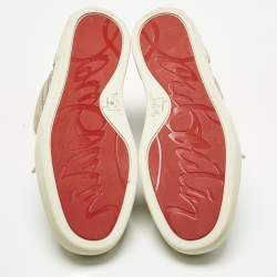 Pre Owned Christian Louboutin Beige/Cream Woven Fabric and Suede Rantus Orlato High Top Sneakers Size 39.5