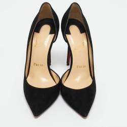 Pre Owned Christian Louboutin Black Suede Iriza D'orsay Pointed Toe Pumps Size 36.5