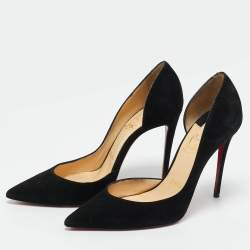 Pre Owned Christian Louboutin Black Suede Iriza D'orsay Pointed Toe Pumps Size 36.5