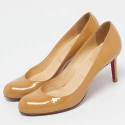 Pre Owned Christian Louboutin Beige Patent Leather Simple Pumps Size 38