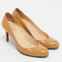 Pre Owned Christian Louboutin Beige Patent Leather Simple Pumps Size 38