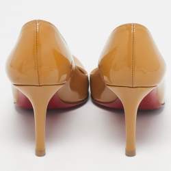 Pre Owned Christian Louboutin Beige Patent Leather Simple Pumps Size 38