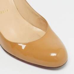 Pre Owned Christian Louboutin Beige Patent Leather Simple Pumps Size 38