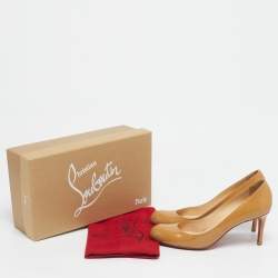 Pre Owned Christian Louboutin Beige Patent Leather Simple Pumps Size 38