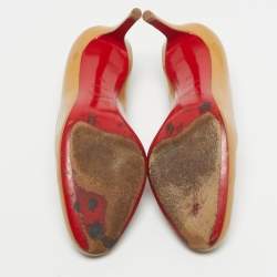 Pre Owned Christian Louboutin Beige Patent Leather Simple Pumps Size 38