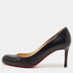 Pre Owned Christian Louboutin Black Leather Simple Pumps Size 38